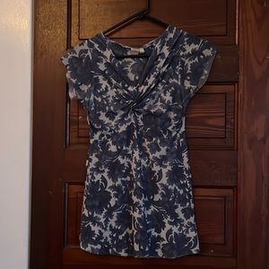 Sweet Pea by Stacy Frati Blue Floral Damask Empire Waste Top Size Large